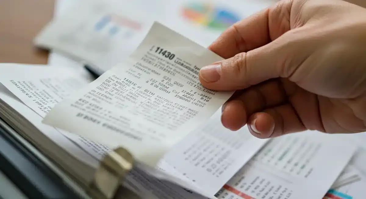 Hand holding a receipt, highlighting the importance of record-keeping for tax deductions.