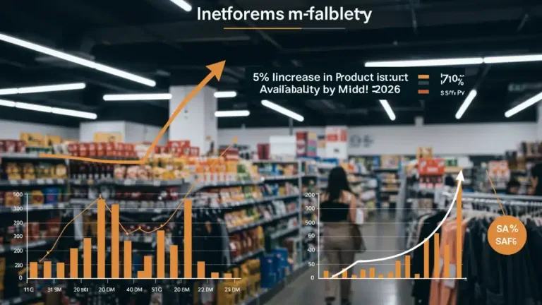 Infographic showing a 5% increase in product discounts forecast for mid-2026, with economic data visualizations.