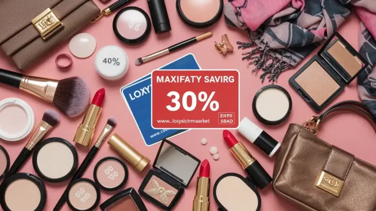 Stylishly arranged fashion and beauty products with loyalty cards, symbolizing maximized savings in the U.S.