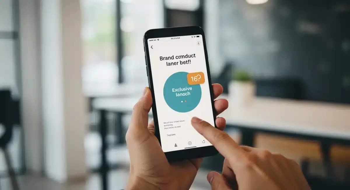 Smartphone displaying exclusive product launch notification for brand community members.