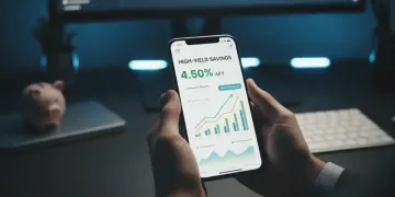 Hands holding smartphone displaying high-yield savings account rates