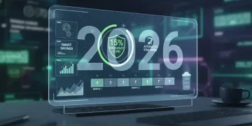 Digital dashboard showing a 15% emergency fund increase in 6 months, symbolizing smart savings and automated financial growth.