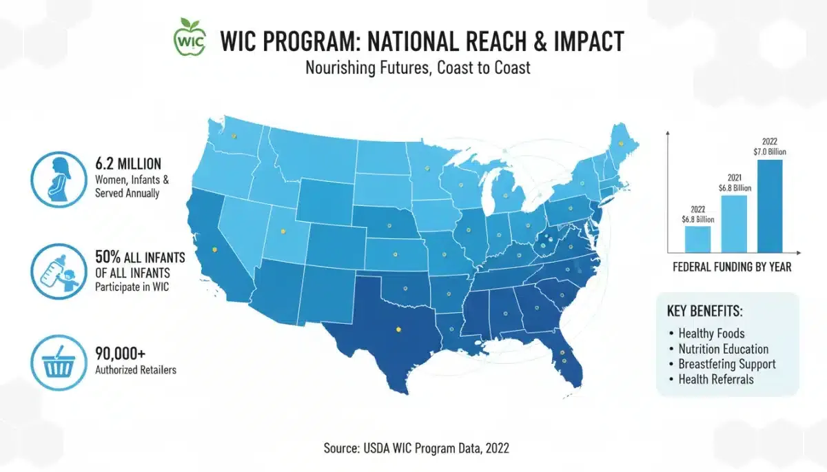 Infographic showing WIC program's national reach and impact on families