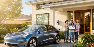 Electric vehicle charging at home with tax credit information on screen