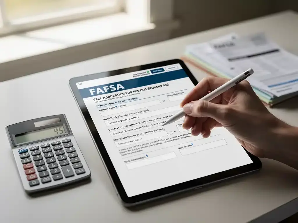 Hand filling out FAFSA form on tablet