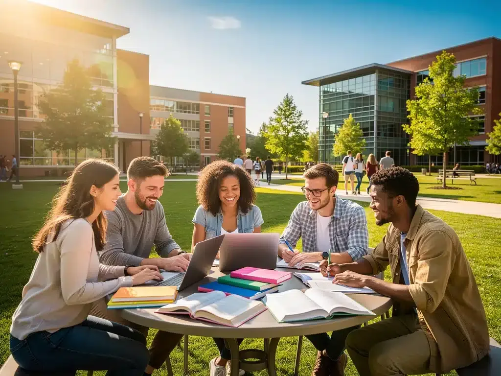 College students studying on campus, representing financial aid success