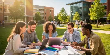 College students studying on campus, representing financial aid success