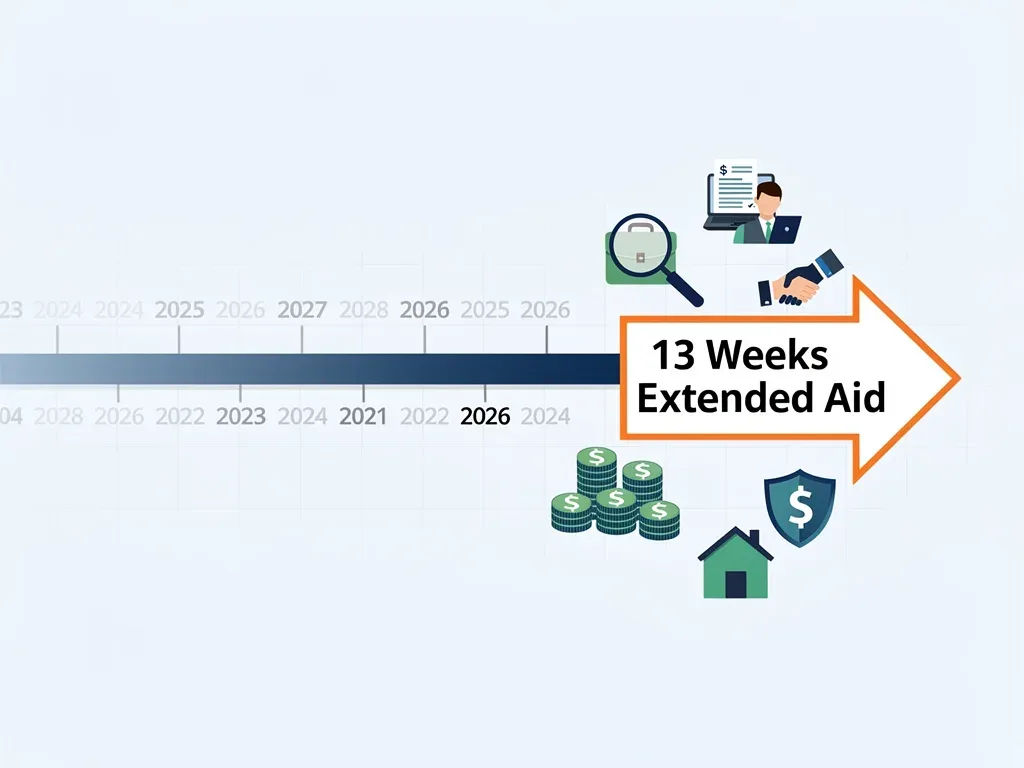 Timeline showing 13 weeks of extended unemployment aid into 2026