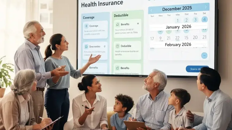 Individuals reviewing 2026 health insurance plans and benefits, planning for open enrollment.