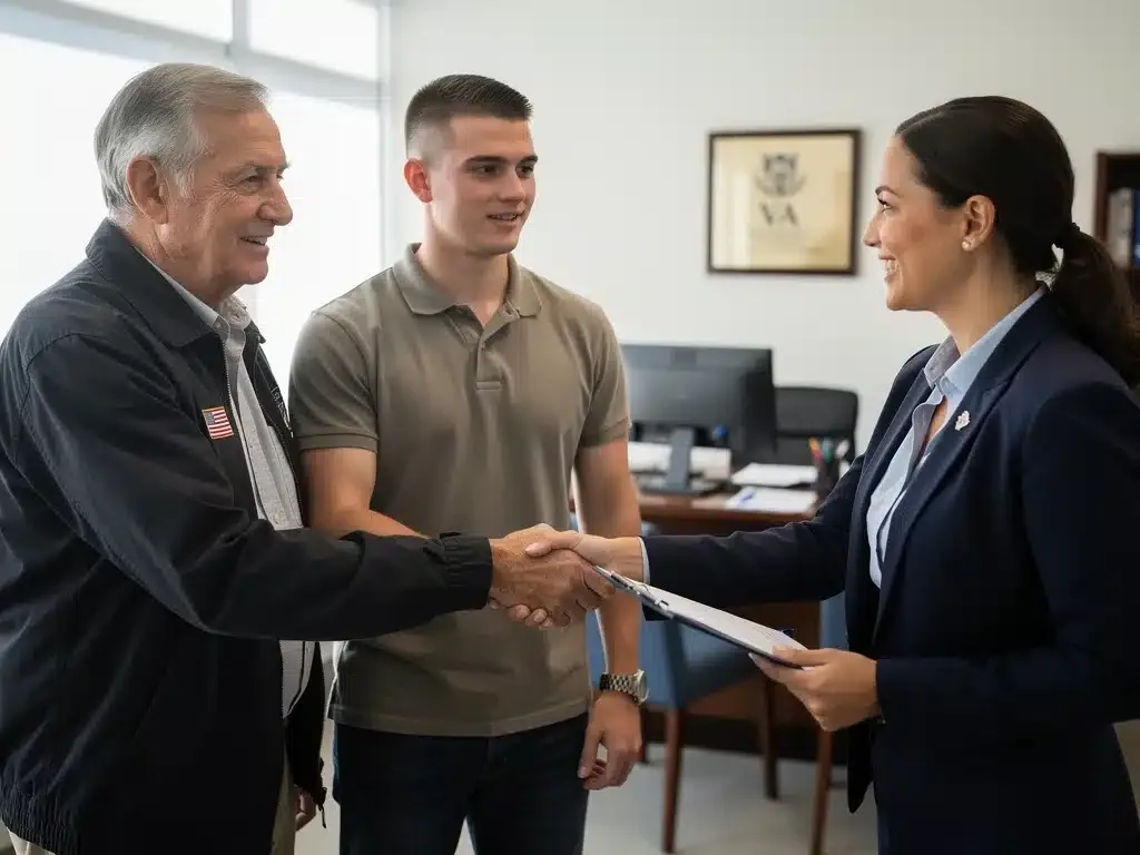 Veterans receiving guidance from a VA representative.