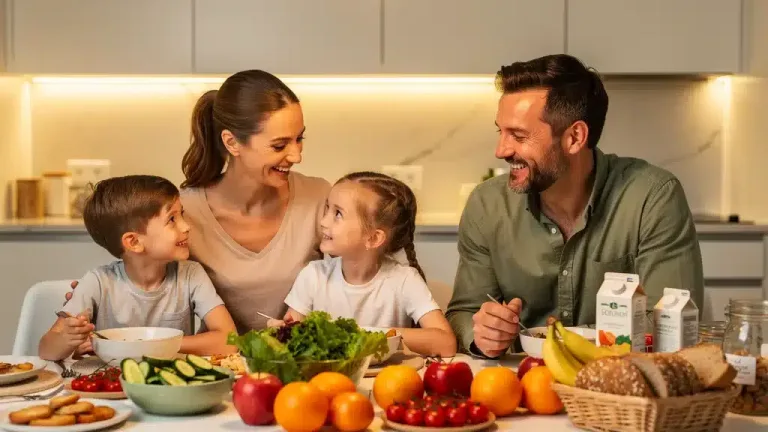 Family enjoying a meal, symbolizing food security with SNAP benefits