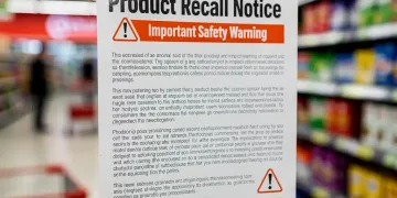 Product recall notice prominently displayed, signaling consumer safety concerns.