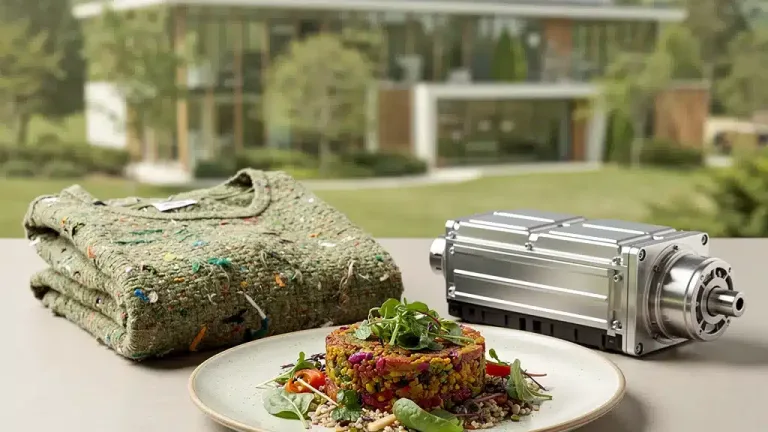 Diverse sustainable products from top brands, symbolizing eco-friendly innovation and green manufacturing.