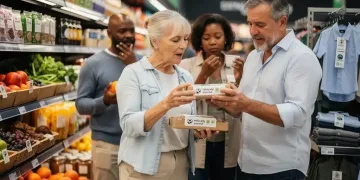 US consumers prioritizing ethical sourcing in a supermarket aisle