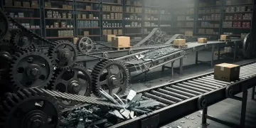 Global supply chain network with broken gears, symbolizing disruptions and their economic impact on product availability.