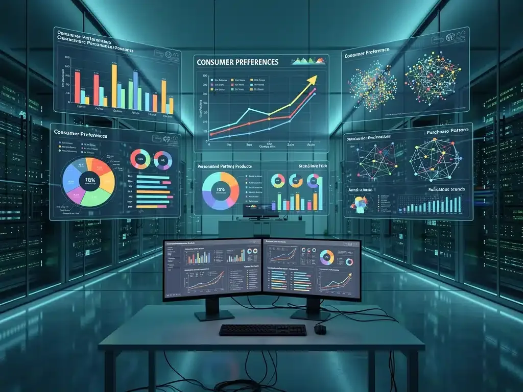 Data analytics dashboard displaying consumer preference trends for personalized items