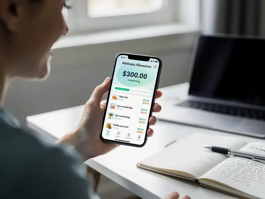 Beneficiary tracking their monthly wellness allowance on a digital platform.