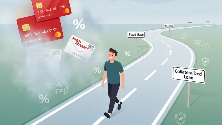 Person confidently walking on a stable financial path after refinancing high-interest debt