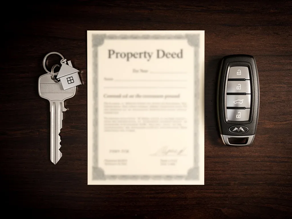 Keys and deed representing collateral for a secured loan