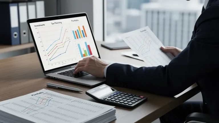 Financial professional analyzing investment portfolio for tax-loss harvesting strategy.