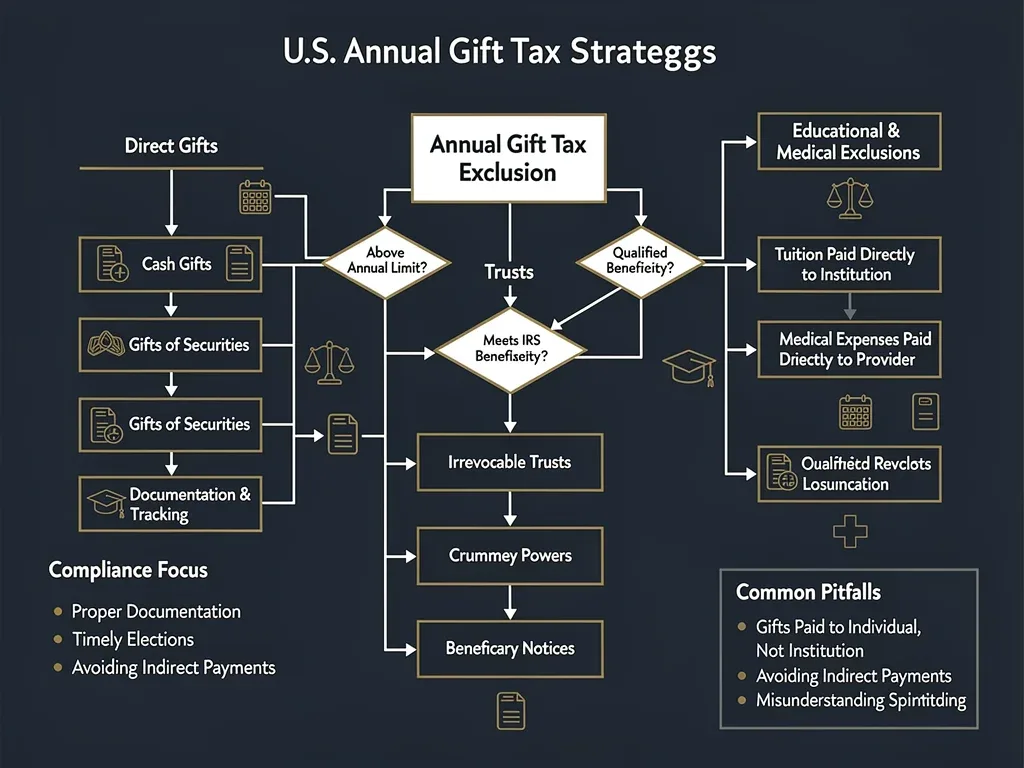 Detailed flowchart of gift tax exclusion strategies and compliance