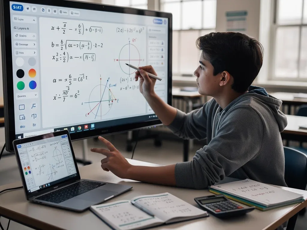 Student actively solving Digital SAT Math problems on a digital whiteboard