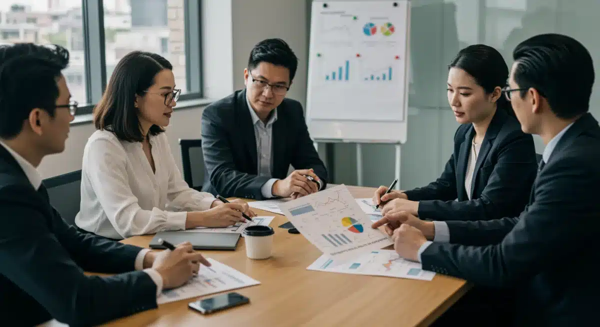 Business professionals discussing new product safety compliance strategies.