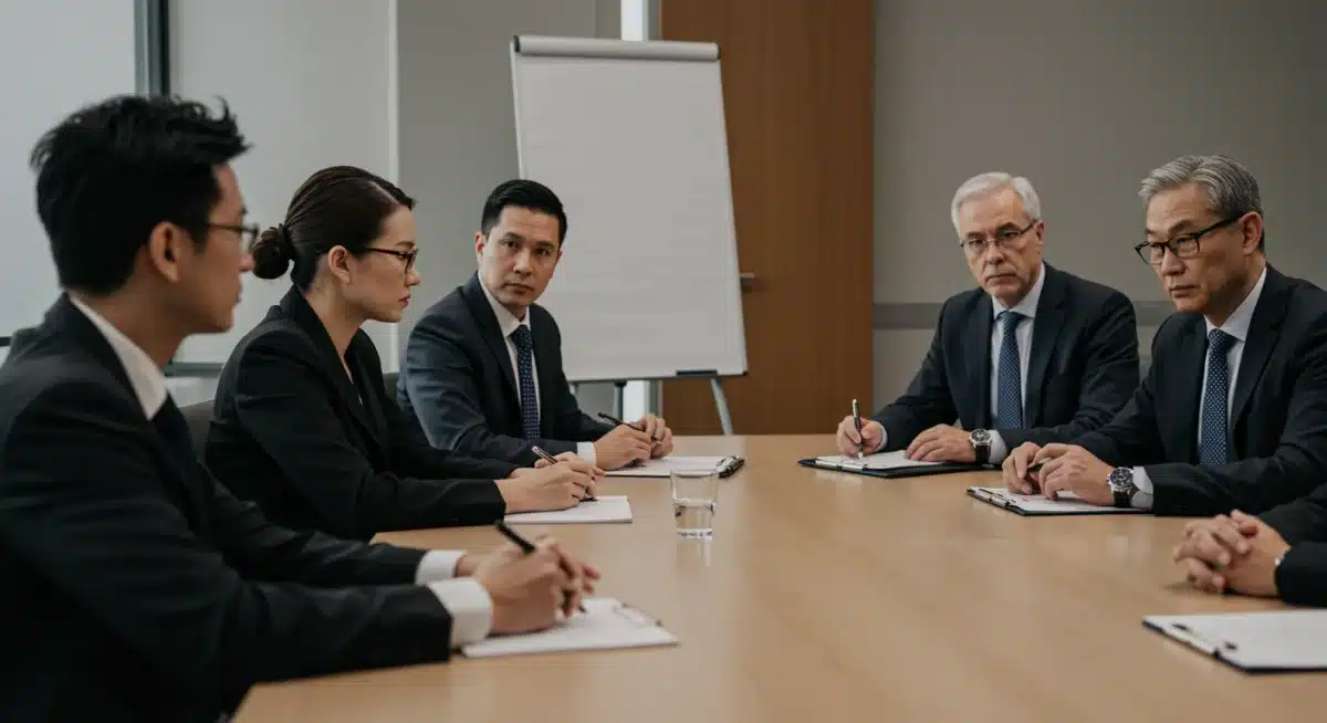 Diverse group discussing consumer protection issues at a table.