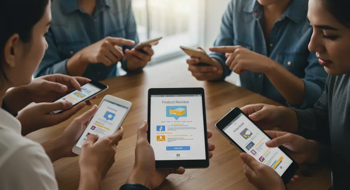 Consumers browsing product reviews on mobile devices, emphasizing the importance of authentic feedback.