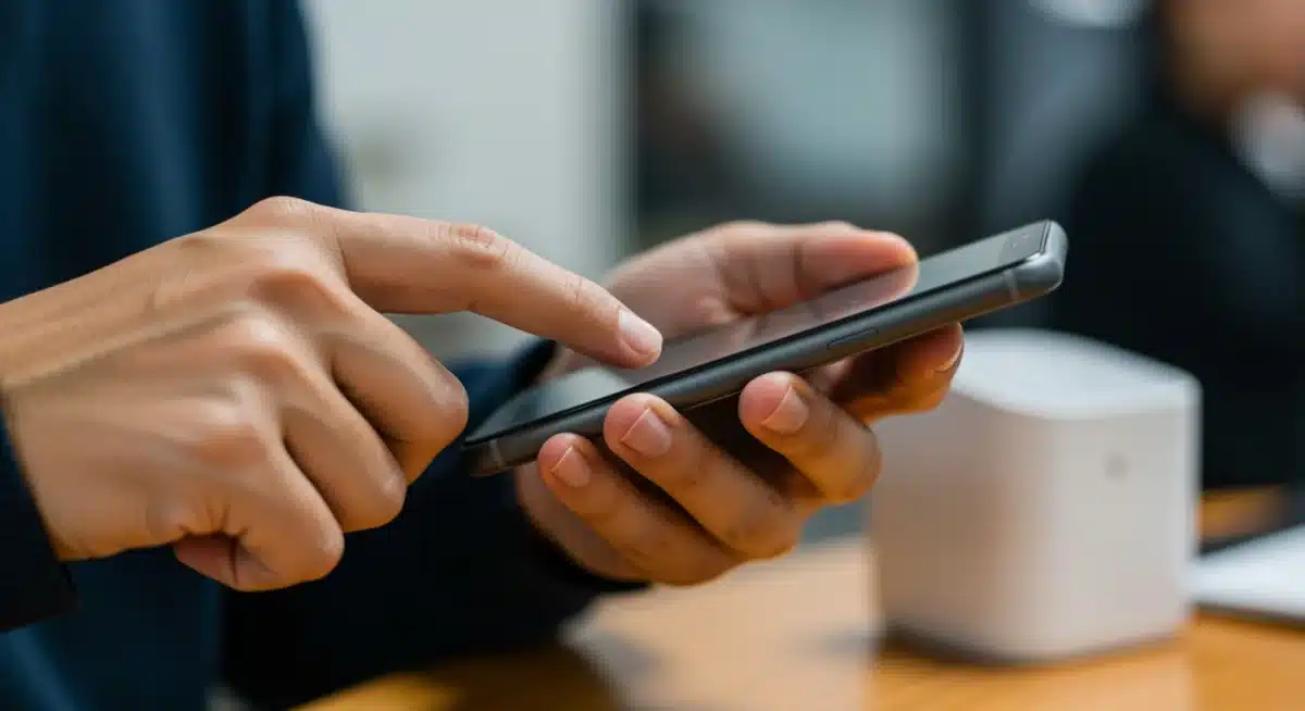 Person meticulously inspecting a new tech gadget for review