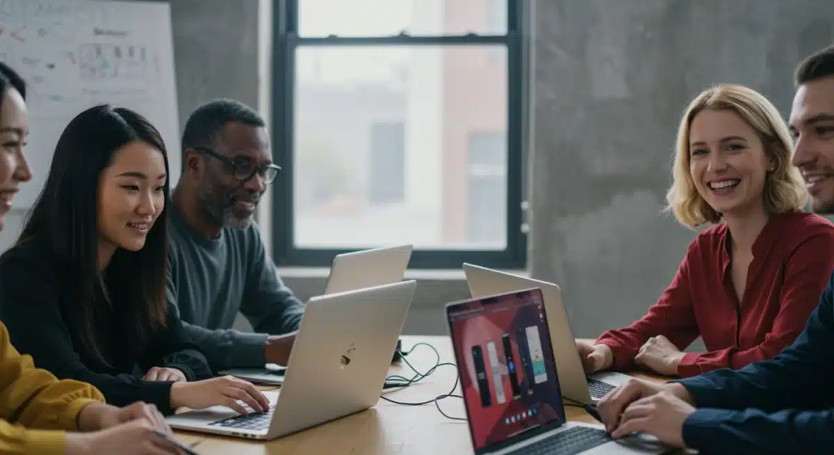 Product reviewers networking and collaborating in a virtual meeting.