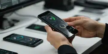 Person reviewing a new tech gadget, highlighting the detailed focus of product testing.