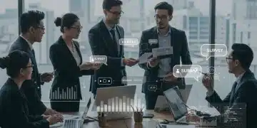 Professionals analyzing customer feedback data on a screen, symbolizing strategic product enhancement.