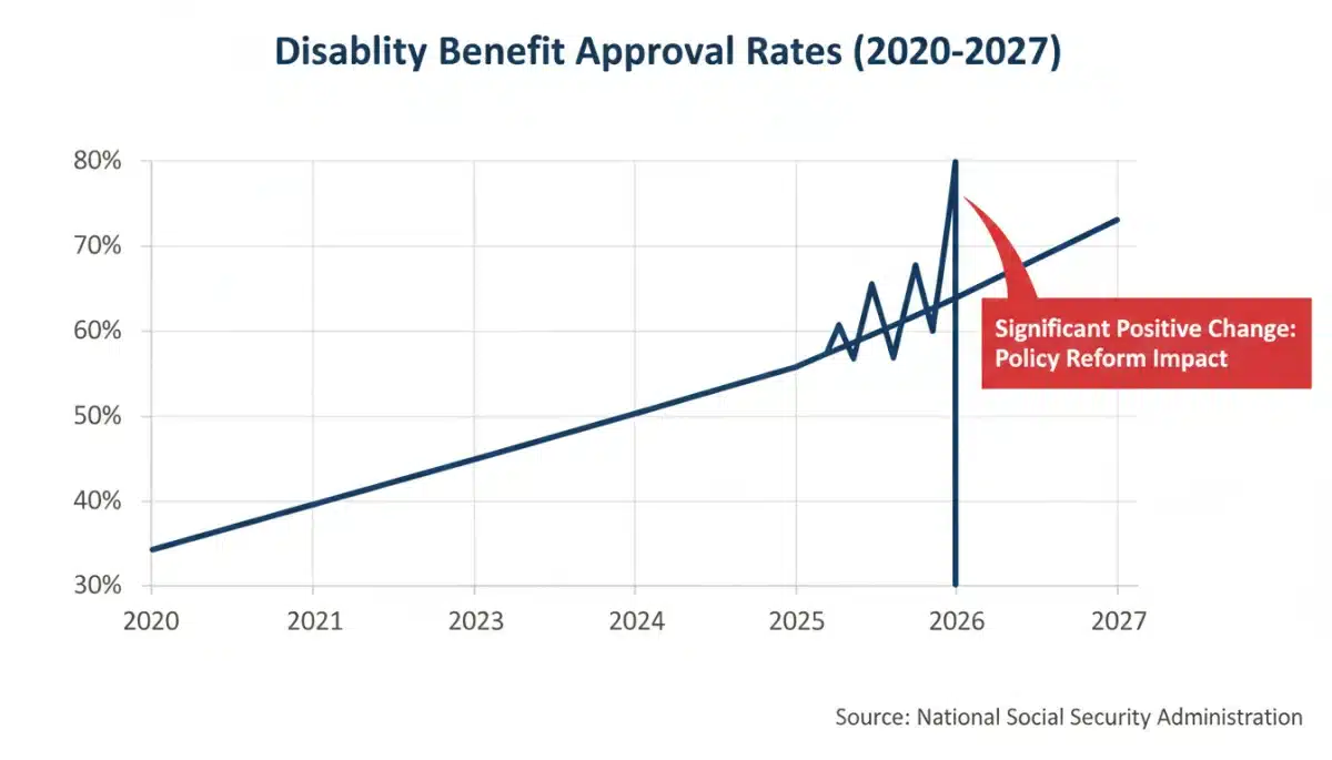 Statistical graph showing projected increase in disability benefit approval rates for 2026.