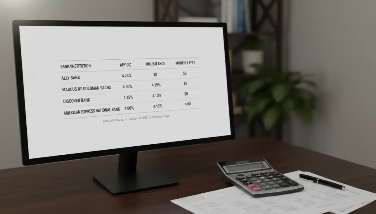 Computer screen displaying comparison of high-yield savings accounts