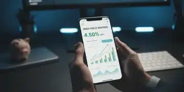 Hands holding smartphone displaying high-yield savings account rates