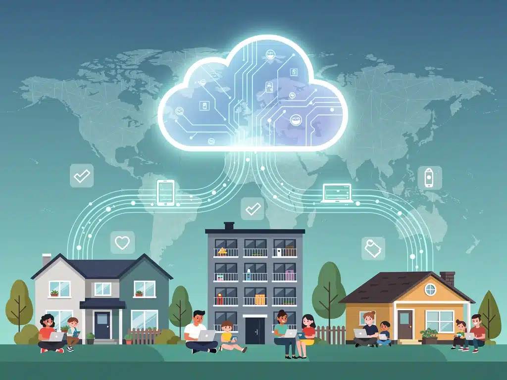 Illustration of broadband access connecting communities through ACP
