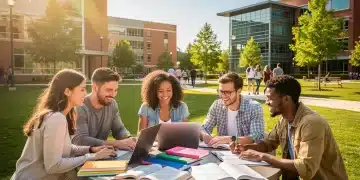 College students studying on campus, representing financial aid success
