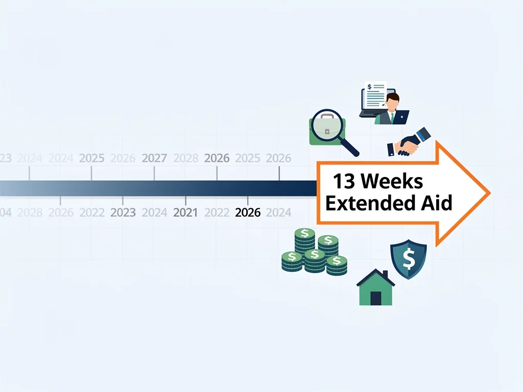 Timeline showing 13 weeks of extended unemployment aid into 2026
