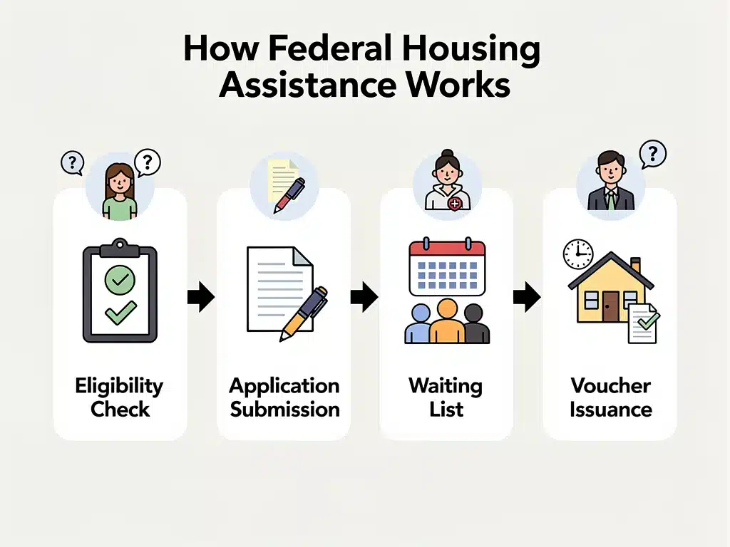 Infographic illustrating the step-by-step process of federal housing assistance.
