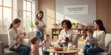 Diverse mothers, infants, and children smiling, receiving WIC food benefits