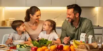 Family enjoying a meal, symbolizing food security with SNAP benefits