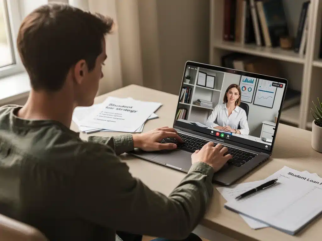Financial advisor counseling client on student loan debt strategies